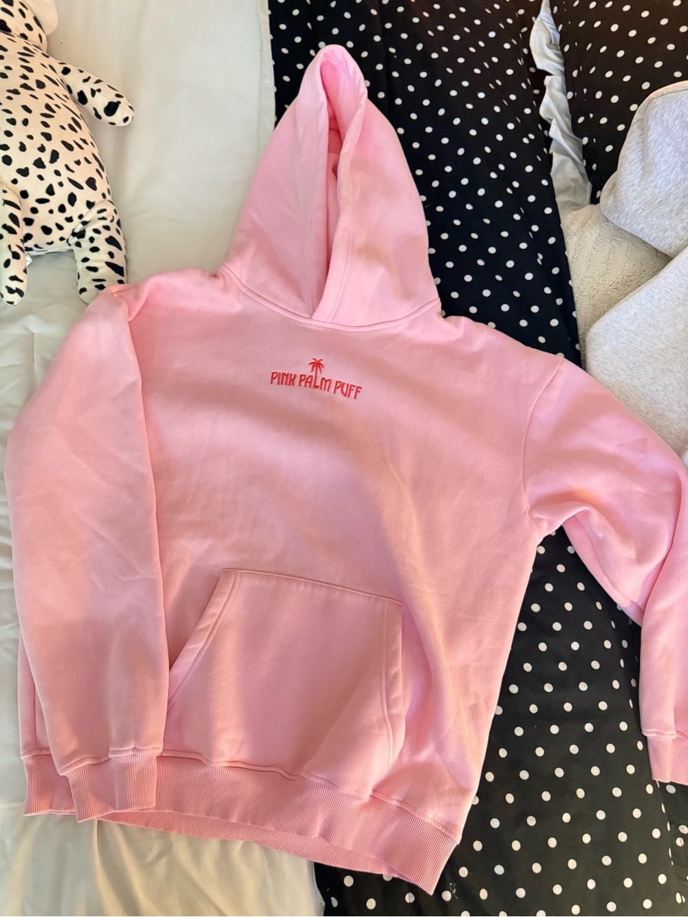 PINK PALM PUFF - Pink Pullover Hoodie